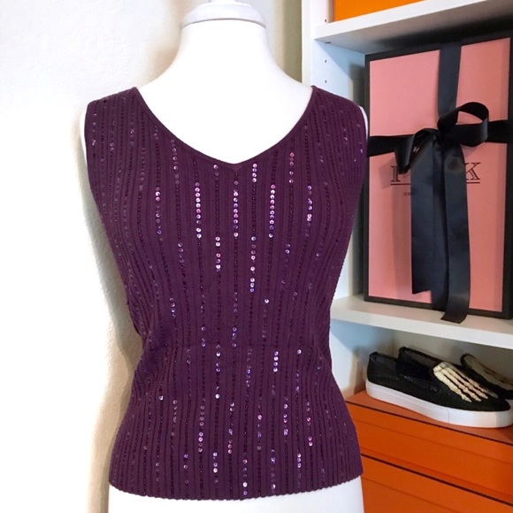 Purple Sequin Knit Sleeveless Top Sweater Sequence - Picture 1 of 8